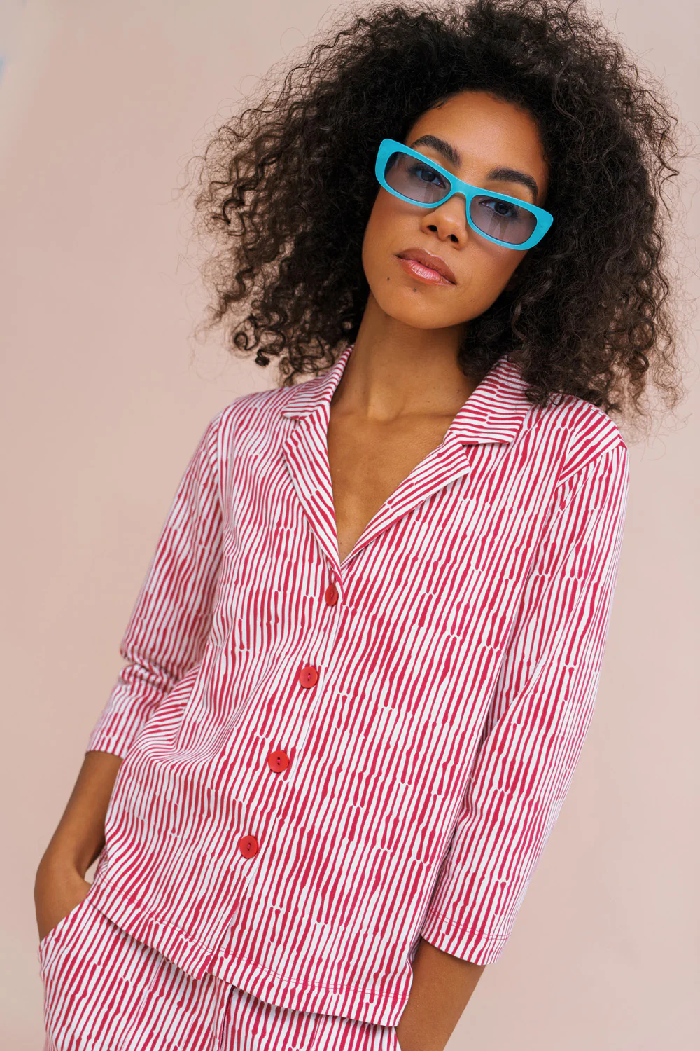 Jersey blouse met driekwart mouwen en reverskraag - Image 5