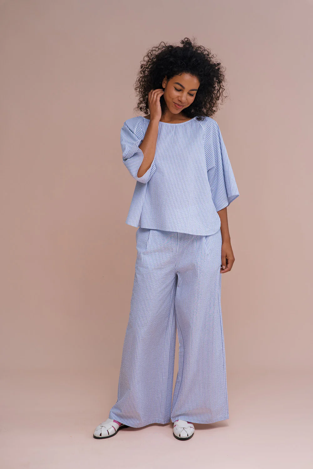 Luchtige seersucker pantalon